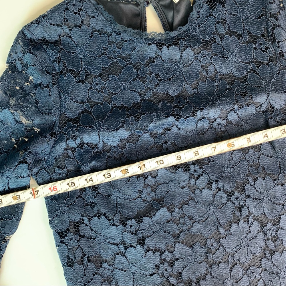 Navy Blue Long Sleeve Stretch Lace Mini Dress Medium Soprano for Macy’s Medium - Picture 4 of 10